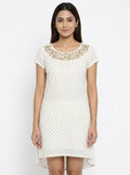 White & Gold Embroidered Polka Dot Kurti