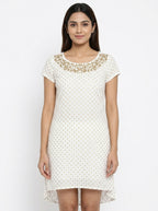 White & Gold Embroidered Polka Dot Kurti