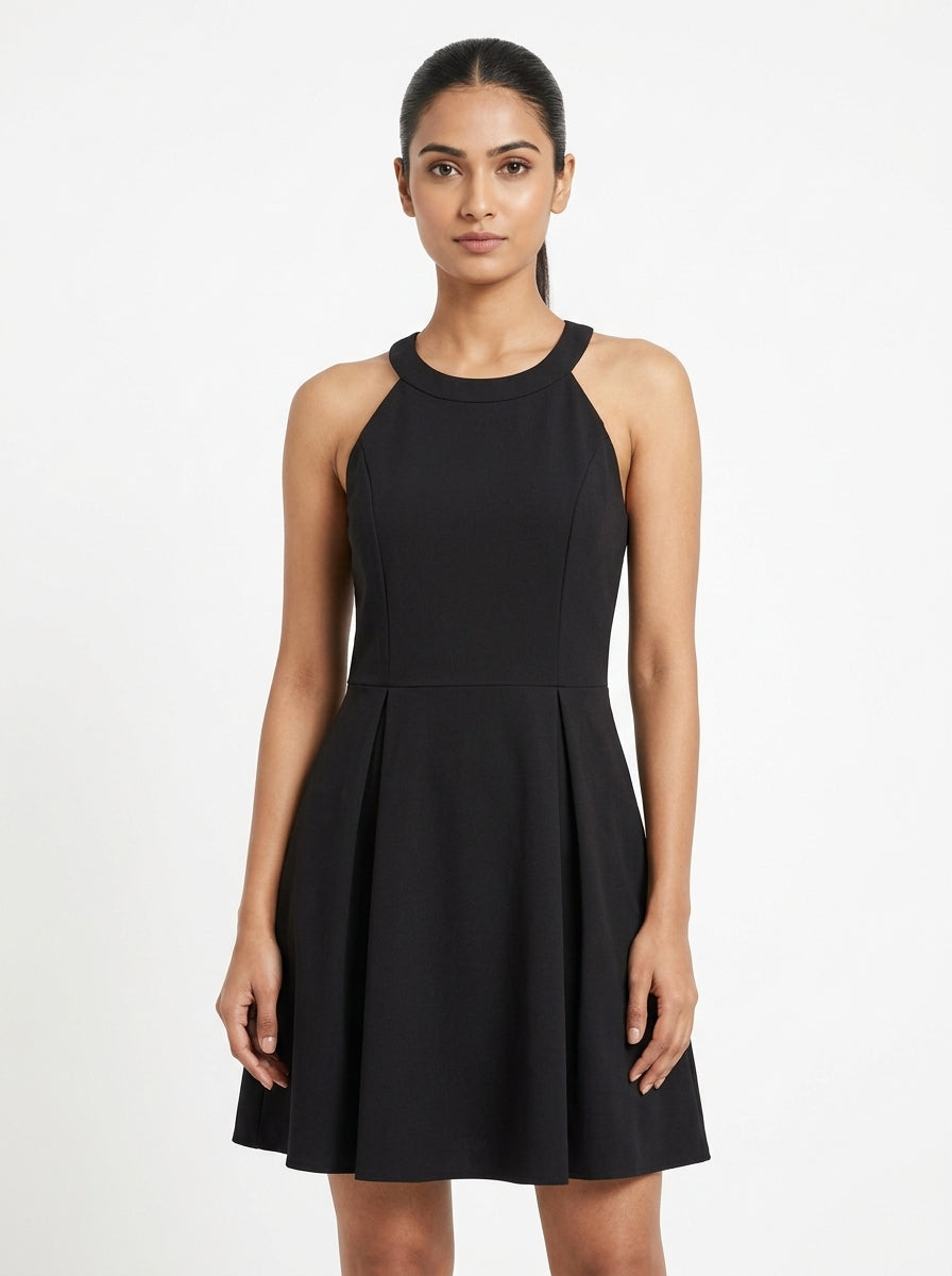 Black Halter Neck Flare Dress