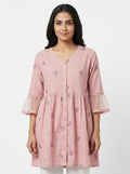 Pink Embroidered Relaxed Fit Kurti