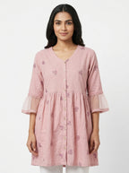 Pink Embroidered Relaxed Fit Kurti
