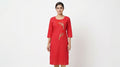 Red Embroidered Round Neck Kurti