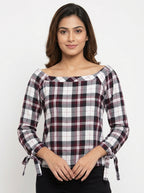 Women's Burgundy Plaid Long Sleeve Casual Top