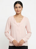 Light Pink V-Neck Long Sleeve Top
