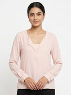 Light Pink V-Neck Long Sleeve Top