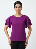 Chic Purple Ruffle Sleeve Top