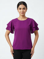 Chic Purple Ruffle Sleeve Top