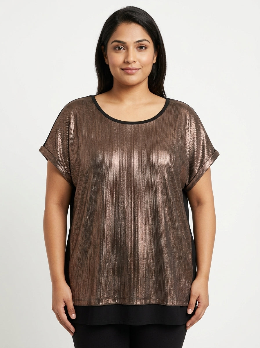 Women's Bronze Metallic Shimmer Relaxed Fit Top