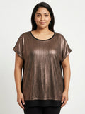 Women's Bronze Metallic Shimmer Relaxed Fit Top