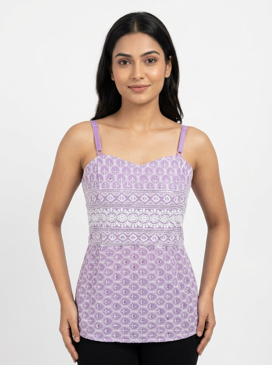 Lavender Embroidered Sleeveless Top