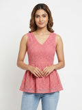 Pink Lace V-Neck Sleeveless Top