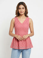 Pink Lace V-Neck Sleeveless Top