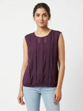Women's Plum Pleated Sleeveless Relaxed Fit Top