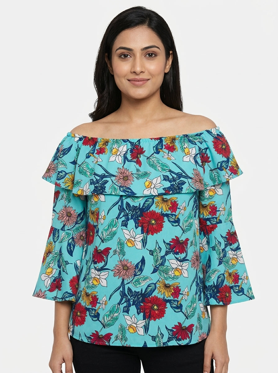 Women's Floral Print Off-Shoulder Ruffle Top