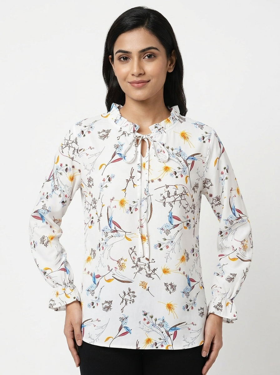 Top Casual White Polyester
