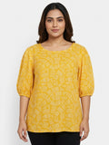 Yellow Abstract Print Relaxed Fit Top