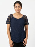 Fashion Village Top Casual Navy Polyester & Viscose