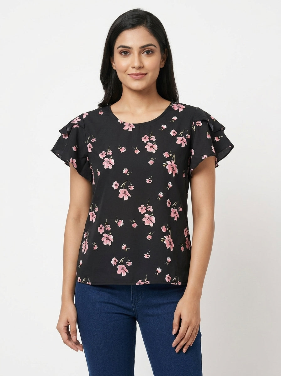 Oomph Top Casual Black Polyester