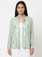 Mint Green Floral Print Open-Front Shrug