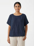 GRAE Linen Relaxed Fit Navy Top