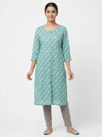 Teal Geometric Print Cotton Kurti