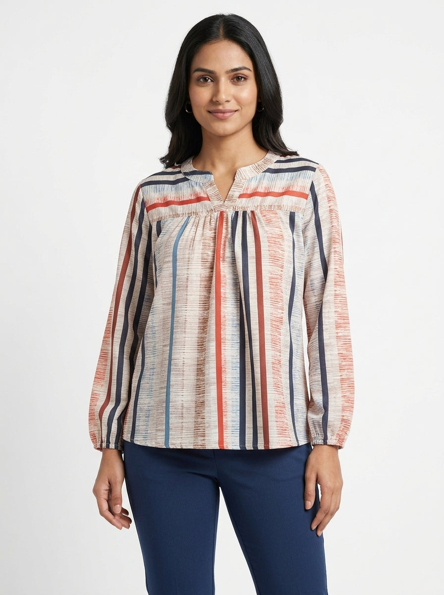Top Casual Beige Blended