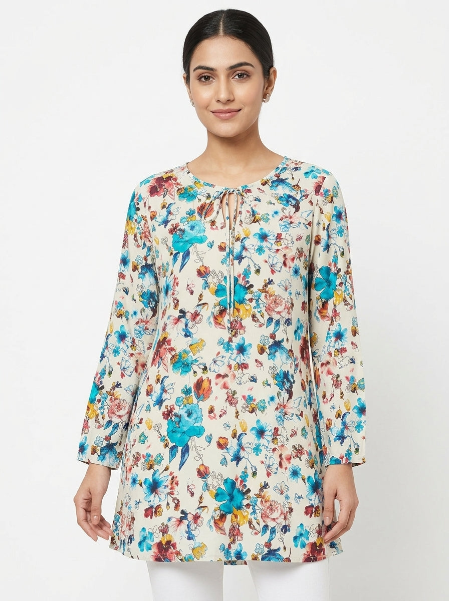 Denim Jeans & Casuals Kurti Casual Cream Viscose