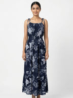 Navy Floral Print Sleeveless Maxi Dress