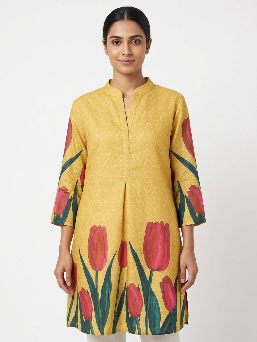 Bhama Couture Gold Geometric Pattern Collared Top