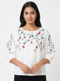 White Embroidered Floral Casual Top