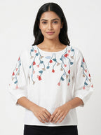 White Embroidered Floral Casual Top