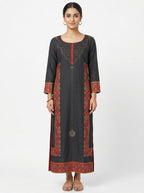 Women's Charcoal Printed Straight Kurta