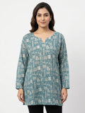 Women's Teal Abstract Print Relaxed Fit Tunic Top