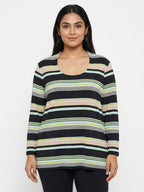 Women's Multi-Color Striped Long Sleeve Scoop Neck Top