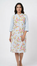 Light Blue Floral Printed Cotton Kurti