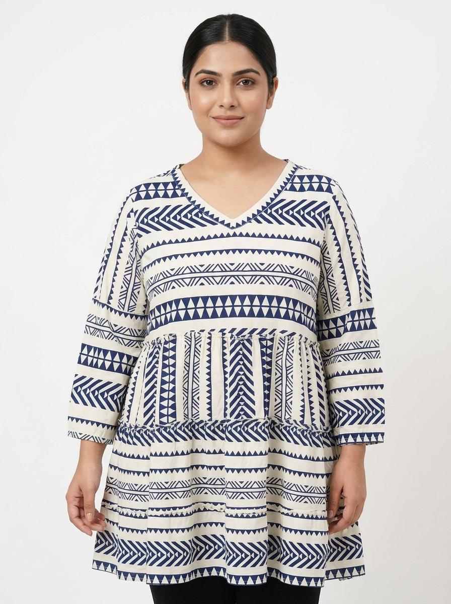 STYLUM Women's White & Blue Tribal Print Top