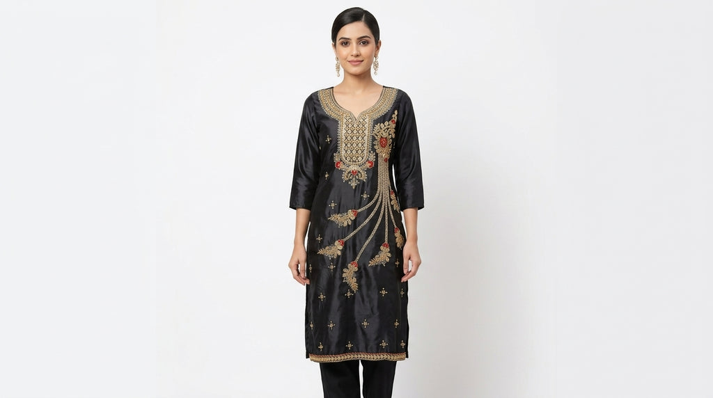 Kurti Formal Black Silk & Blended