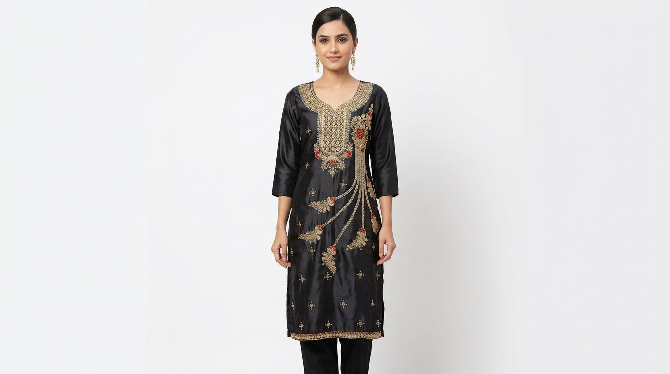 Kurti Formal Black Silk & Blended