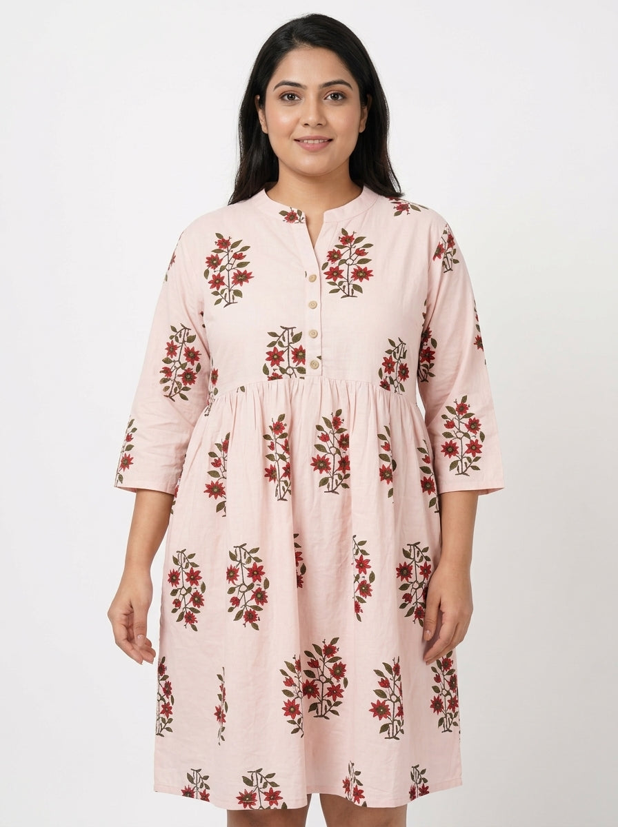 Pink Floral Print Relaxed Fit Kurti
