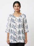 Wild Moss XL White & Blue Abstract Pattern Casual Top