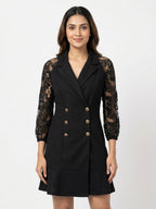 Miss Chase Black Zipper Back Dress with Shimmer Detail