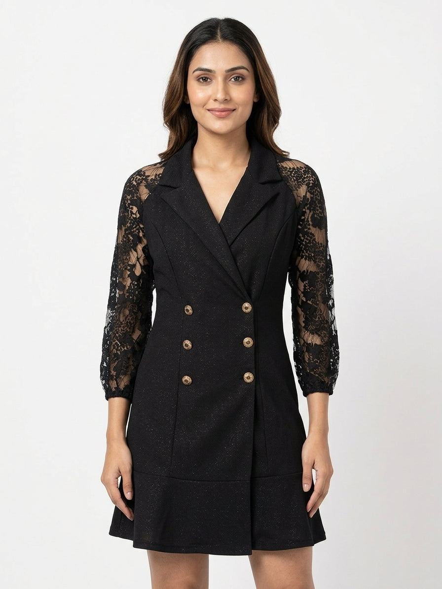 Miss Chase Black Zipper Back Dress with Shimmer Detail