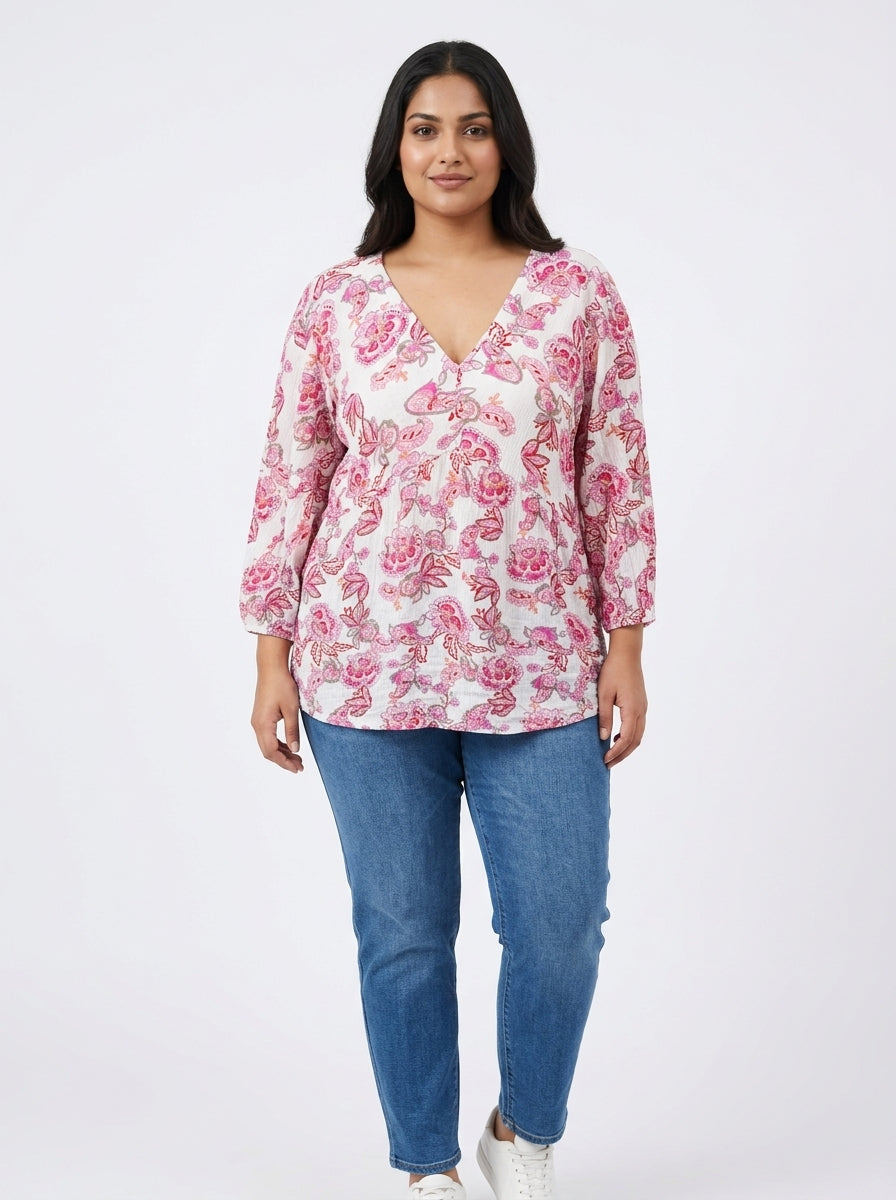 Pink Moon Top Casual White Cotton