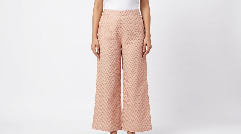 Peach Zig-Zag Print Casual Trousers