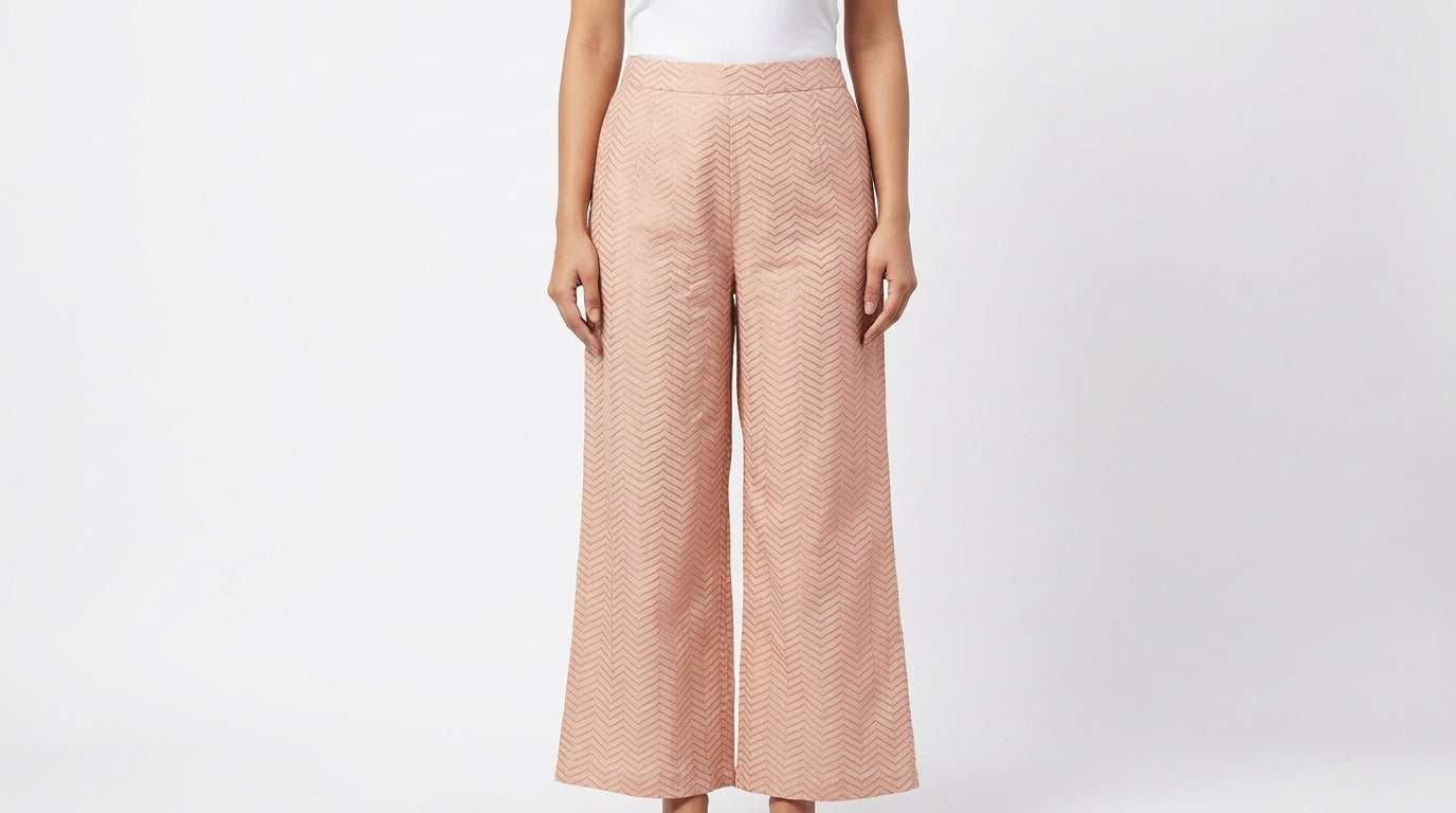 Peach Zig-Zag Print Casual Trousers