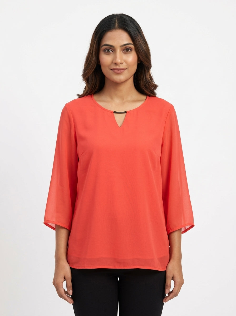 RARE Top Casual Orange Polyester