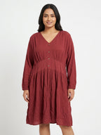 PLUSS Dress Casual Maroon Viscose