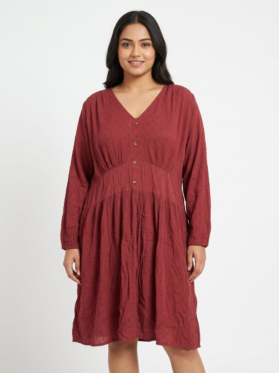 PLUSS Dress Casual Maroon Viscose