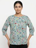 Women's Mint Floral Butterfly Print Top