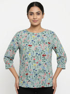 Women's Mint Floral Butterfly Print Top
